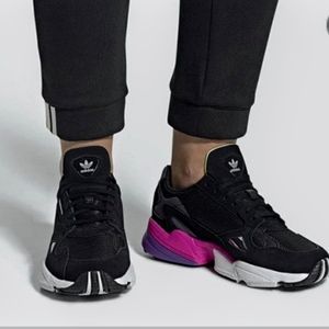 Adidas falcon black and purple sneakers